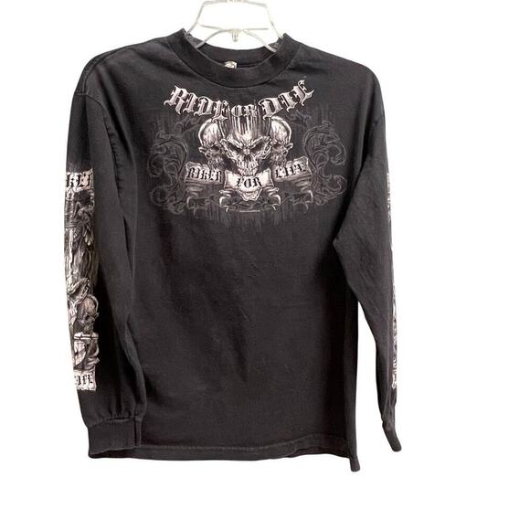 Ride Or Die Long Sleeve Graphic Shirt Sz Small Medium Gothic Skull Biker Grunge - Picture 2 of 5